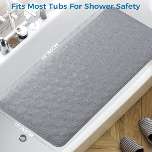 WRISIN Non-Slip Bathtub Mat with Suction Cups - 17x35 Inch Gray