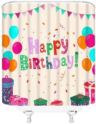 Happy Birthday Shower Curtain with Balloons and Stars for Boys Girls