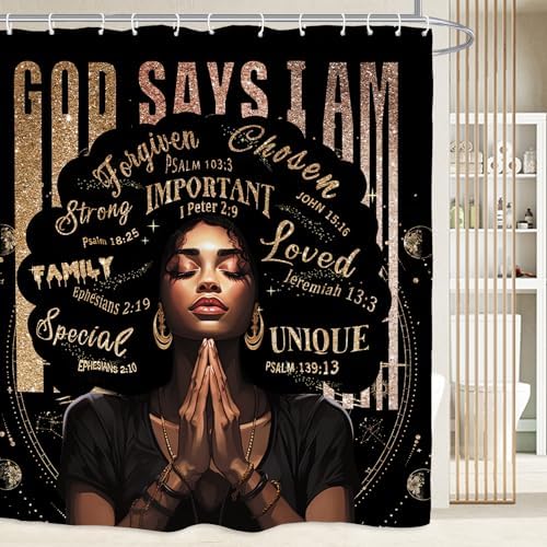 Kalmico African American Shower Curtain Set - Black Bible Quotes Motivational
