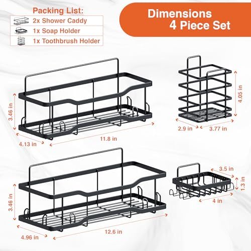 Tribal Cooking Shower Caddy 4 Set 40LB Capacity Black Matte