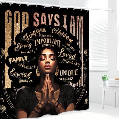 Kalmico African American Shower Curtain Set - Black Bible Quotes Motivational