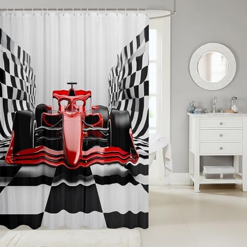Jejeloiu Race Car Shower Curtain Set 72x84 Waterproof