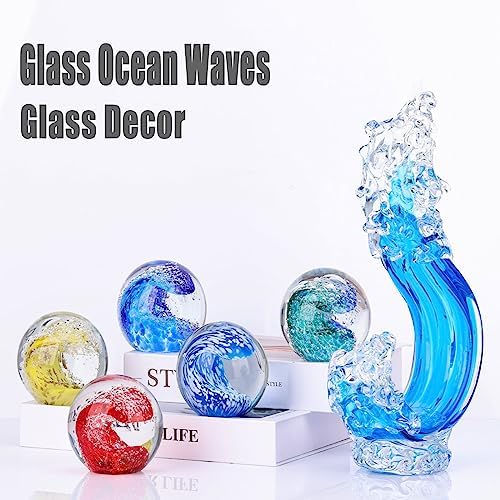 XMGZQ Hand Blown Glass Ocean Waves Figurine