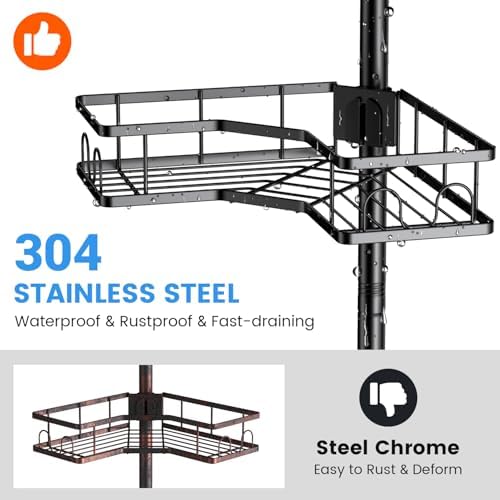Aitatty Corner Shower Caddy Tension Pole 4 Tier
