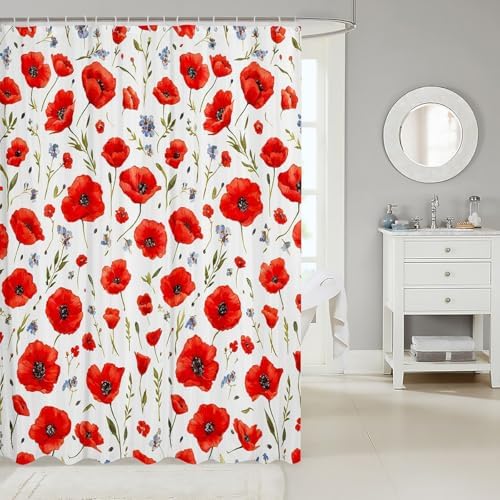 Feelyou Red Poppy Bath Curtain 72x78 Floral Print