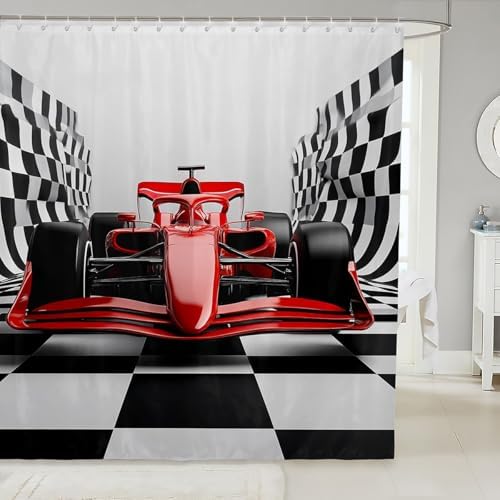 Jejeloiu Race Car Shower Curtain Set 72x84 Waterproof