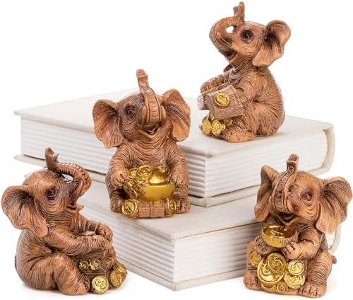 4 Pack Lucky Elephant Statues for Home Decor