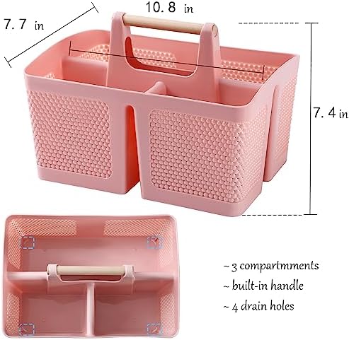 Rejomiik Portable Shower Caddy Basket with Handle Pink