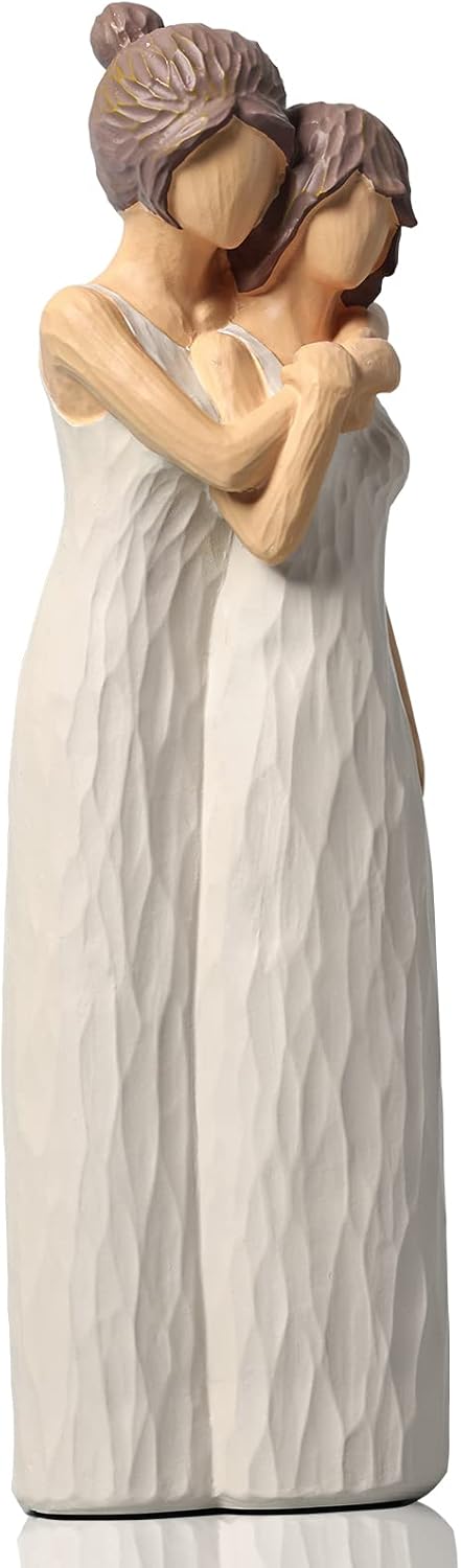 LCCCK Mother Daughter Hugging Figurines Resin Sculpted Statue for Mom Grandma Birthday Gifts