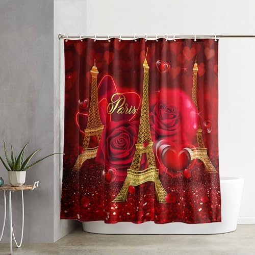 AILONEN 3D Oil Red Rose Shower Curtain Set with Hooks