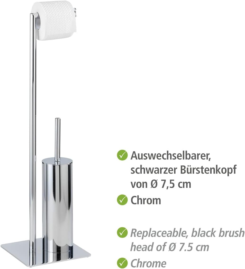 WENKO Free Standing Toilet Brush Holder Steel Silver 20x20x715cm