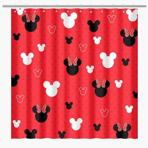 BIYSUC Cartoon Mouse Head Shower Curtain with 12 Hooks 1