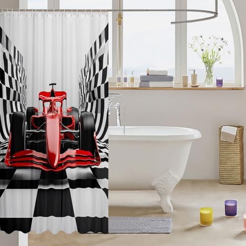 Jejeloiu Race Car Shower Curtain Set 72x84 Waterproof