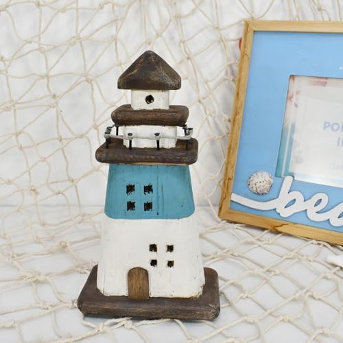 Wooden Lighthouse Decor Blue Nautical Centerpiece 1