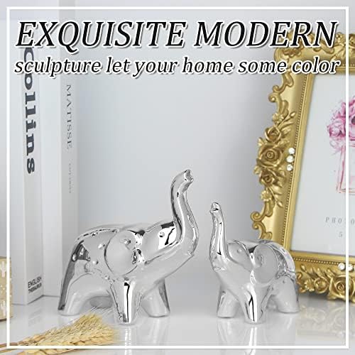 Handmade Silver Ceramic Elephant Statue Pair