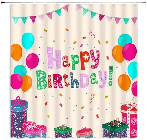 Happy Birthday Shower Curtain with Balloons and Stars for Boys Girls