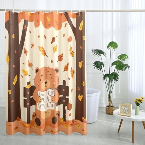 Fall Cute Kid Shower Curtain Set 72 Inch Beige