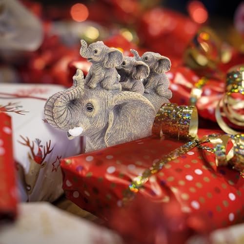 Cute Elephant Statue with Three Calves Home Decor