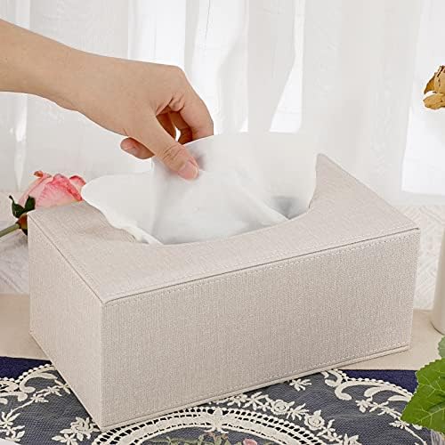 Sumnacon Tissue Box Cover Rectangle Linen Beige