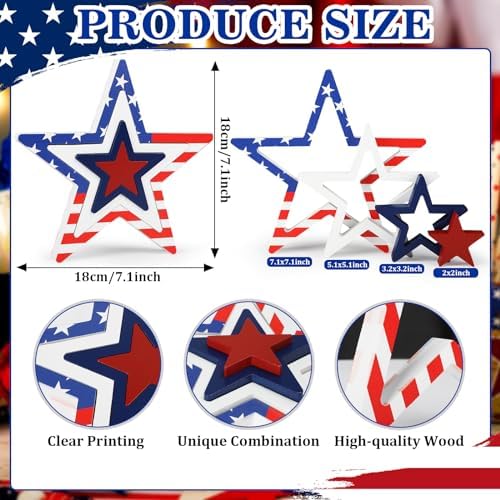 COCHIE Patriotic Wood Stars 4th of July Decor Set