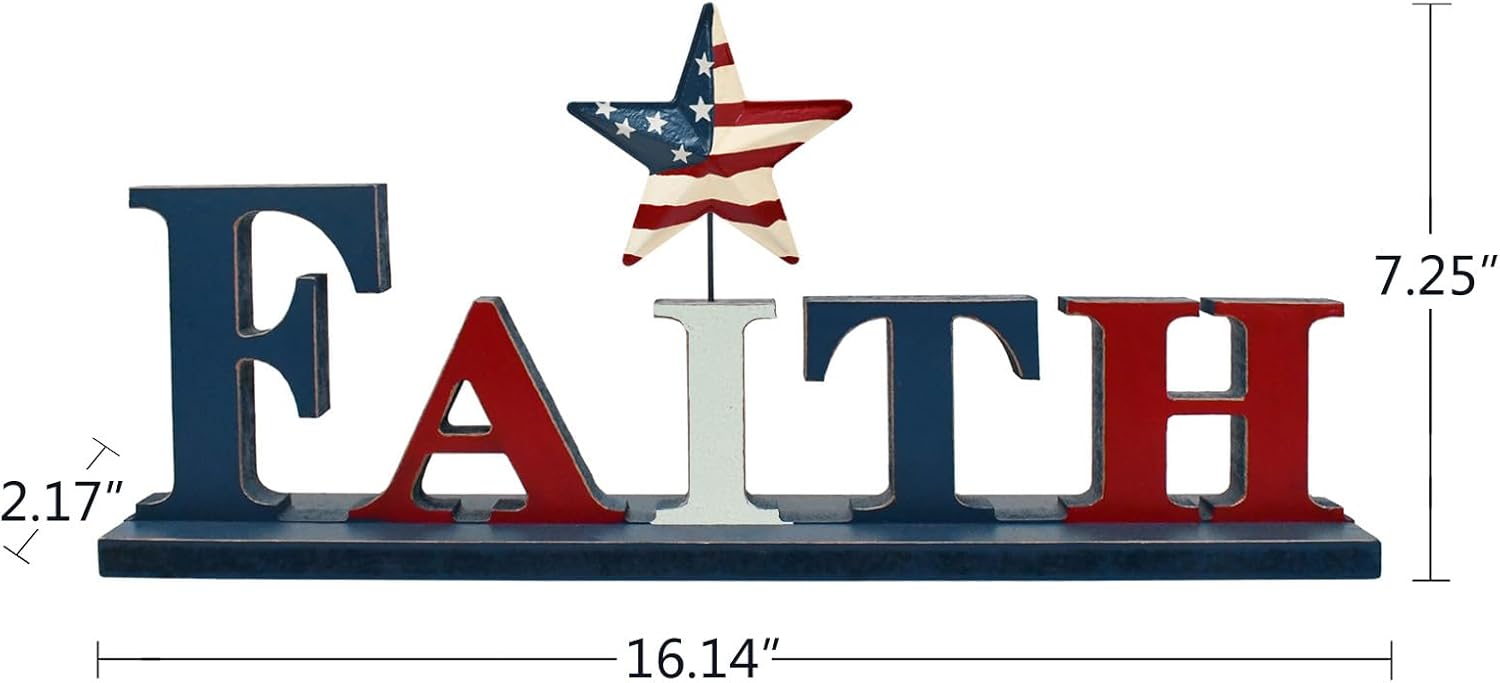 Veclotch Patriotic FAITH Wood Block Sign for 4th of July