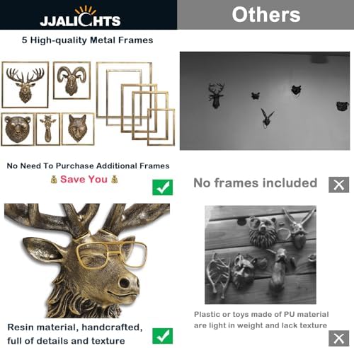 JJALIGHTS 5Pcs Resin Animal Heads Wall Decor with Frame