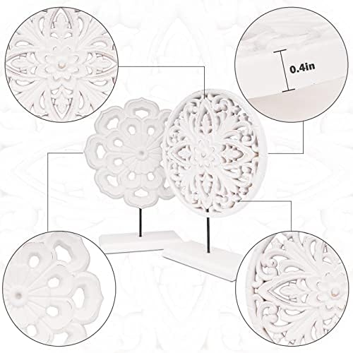 AXEARTE 2 Pack Wooden Carved Flower Medallion Sculptures 1