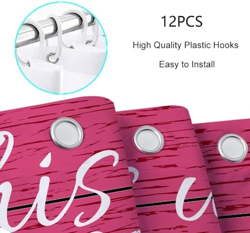 JAWO Family Shower Curtain Set - Pink Wood Design with 12 Hooks