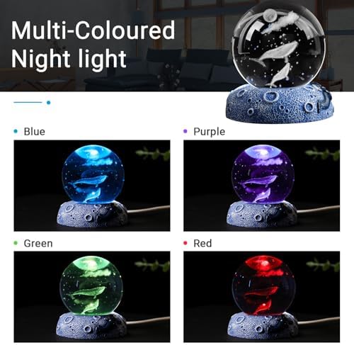 Whales 3D Crystal Ball Figurine - 24inch Ocean Decor Gift for Home