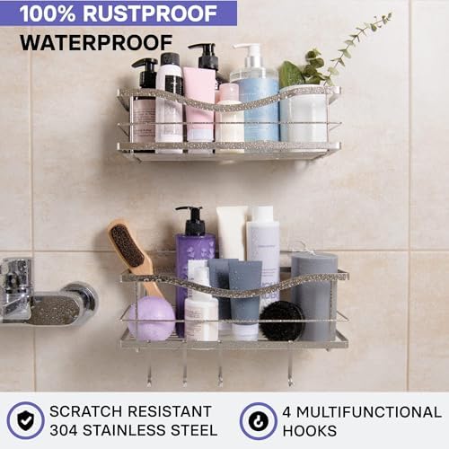 KINCMAX Premium Shower Caddy 2-Pack No Drill Wall Organizer Rustproof Stainless Steel