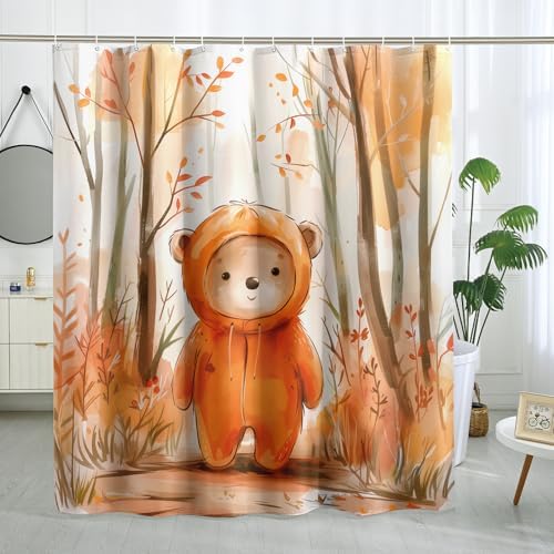 Fall Funny Bear Shower Curtain Set 62x72 with Hooks