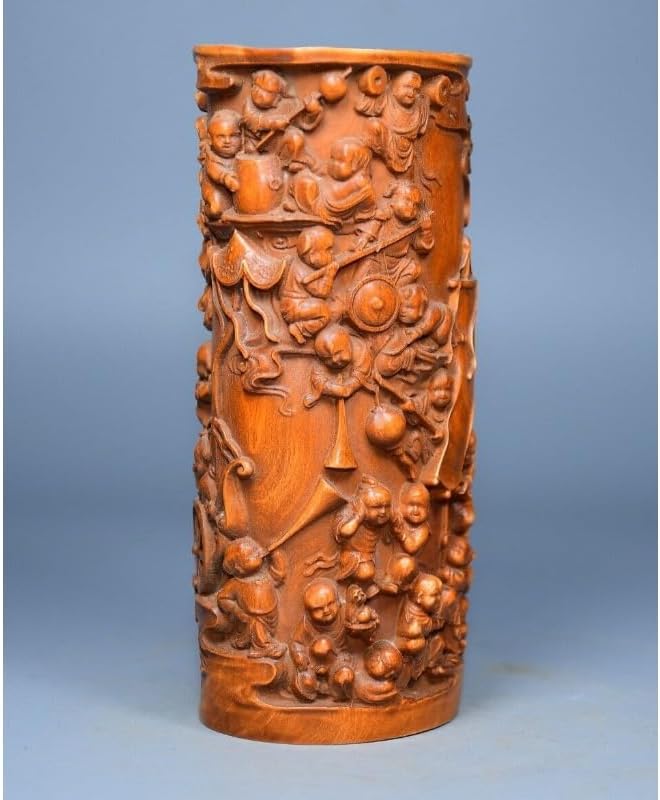 Handcrafted Boxwood Children Brush Pot Sculpture