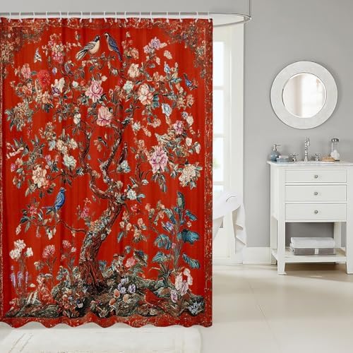 Feelyou Bird Floral Shower Curtain Set 72x72 Waterproof