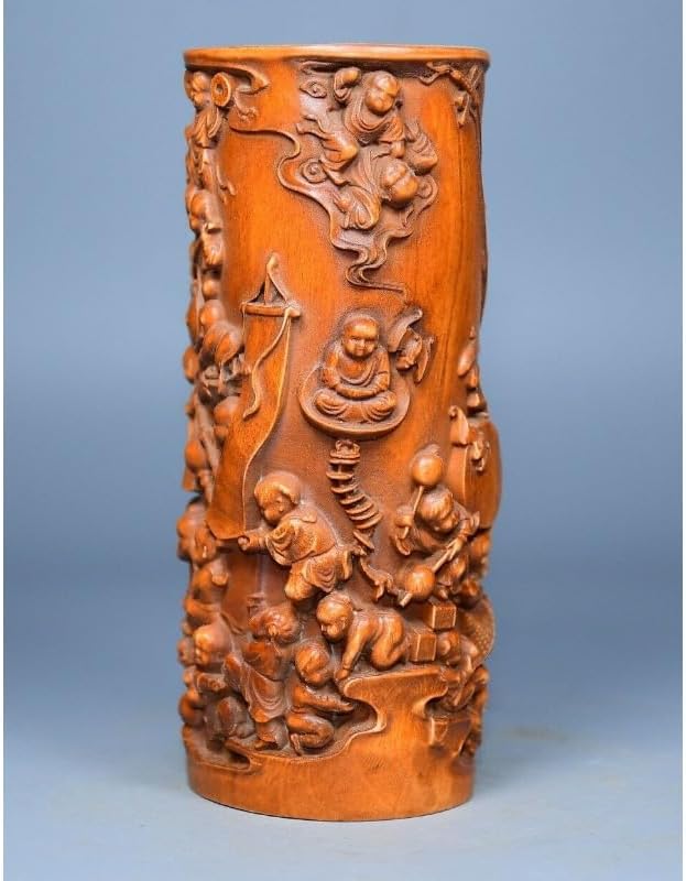 Handcrafted Boxwood Children Brush Pot Sculpture
