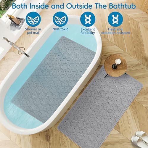WRISIN Non-Slip Bathtub Mat with Suction Cups - 17x35 Inch Gray