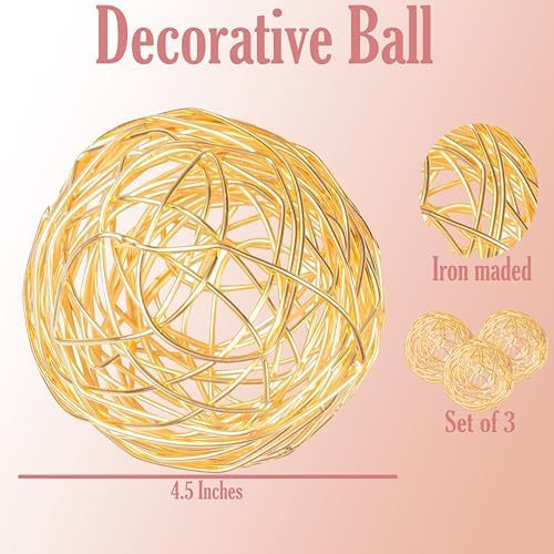 CLEENTABLE 3-Piece Gold Metal Decorative Spheres