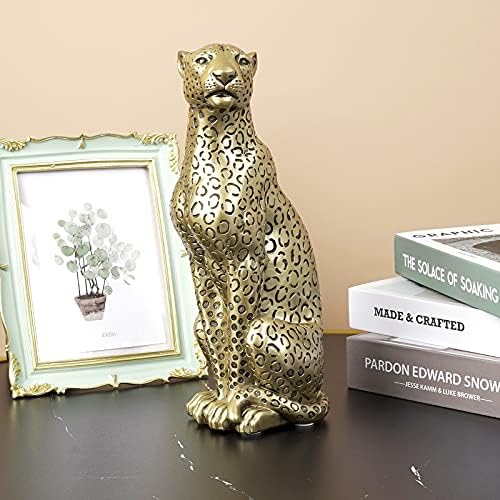 Cheetah Statue Home Decor Resin Sitting Figurine Champagne Gold