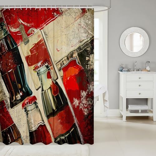 Feelyou Cola Shower Curtain Set for Kids Retro Fun Design