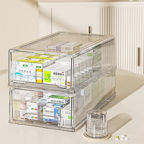 2 Pack Clear Medicine Storage Drawer with Pull Handle