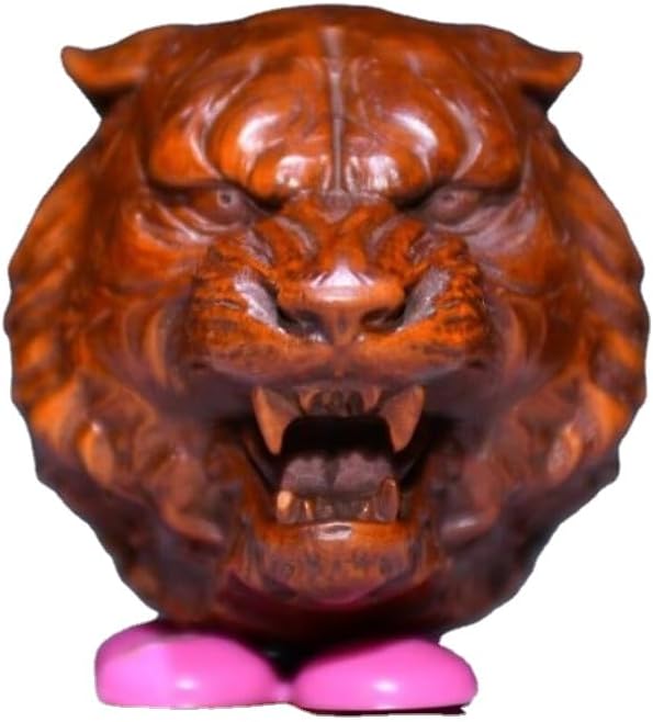 Handmade Boxwood Tiger Head Zodiac Statue for Home Decor