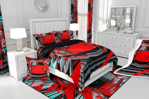 Feelyou Kids Red Race Car Shower Curtain Set