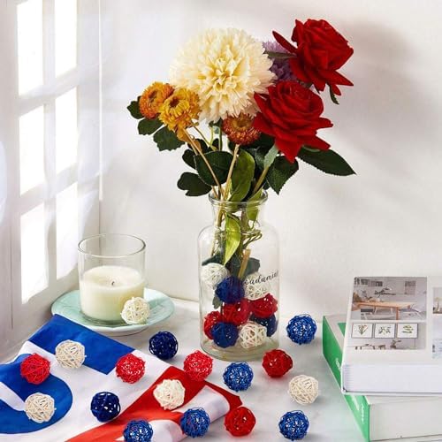 JOYWU 18Pcs 2 Inch Patriotic Rattan Decorative Balls Set for Independence Day Decorations