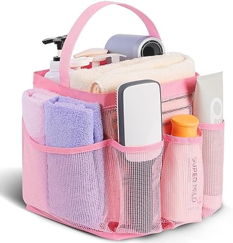 EUDELE Portable Shower Caddy with 8-Pocket Large Capacity - Pink