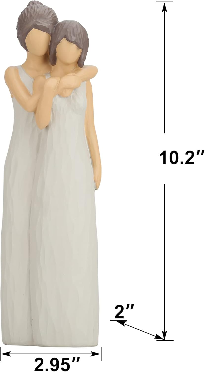 LCCCK Mother Daughter Hugging Figurines Resin Sculpted Statue for Mom Grandma Birthday Gifts