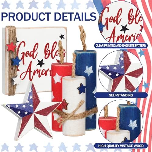 Amyhill 5 Pcs 4th of July Wood Centerpieces