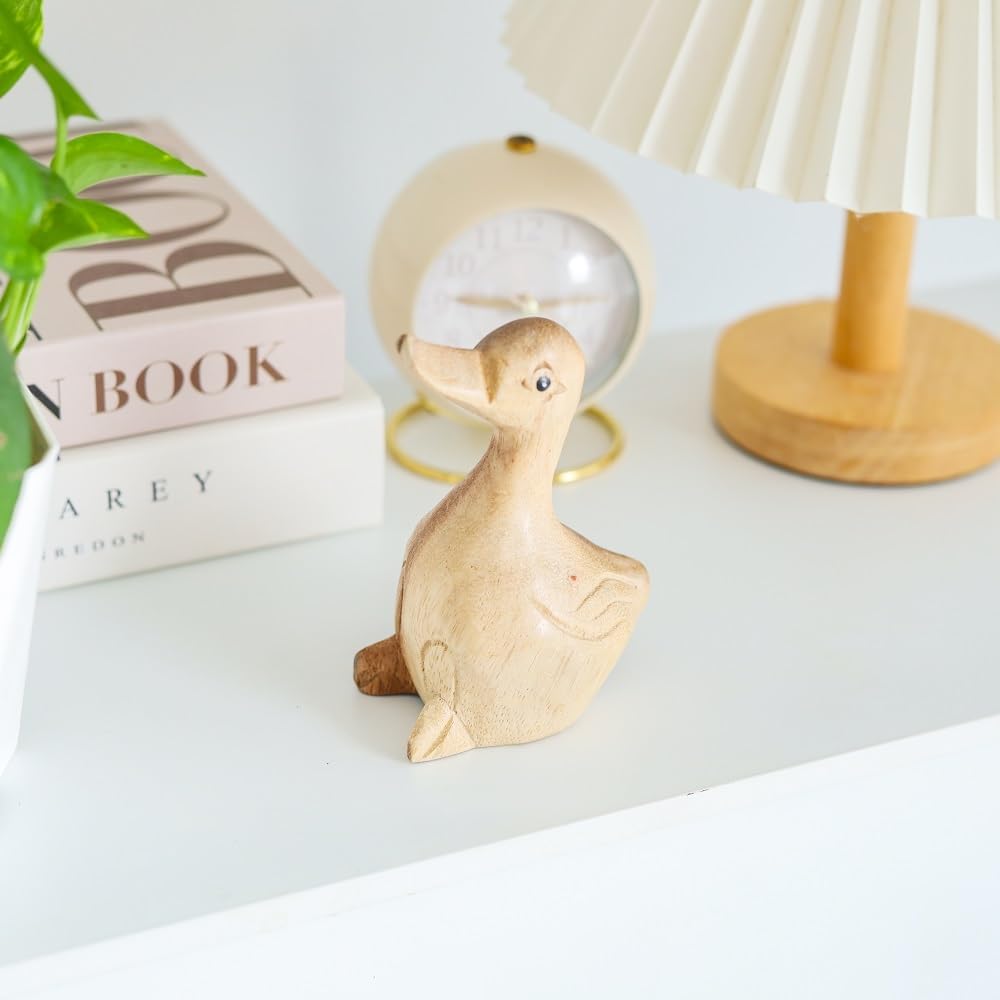 Thai Hand Carved Wooden Duck Statue Rustic Home Decor Accent
