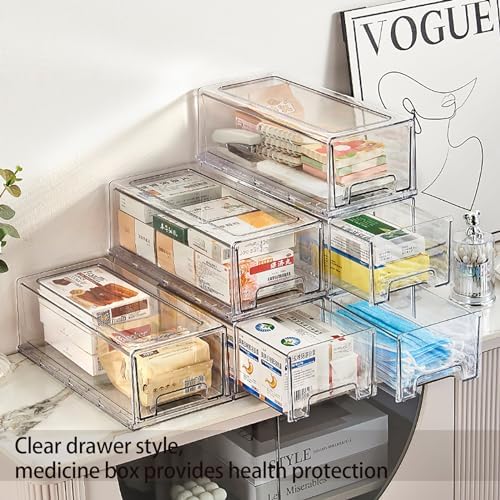 2 Pack Clear Medicine Storage Drawer with Pull Handle