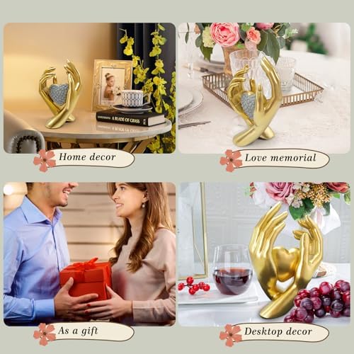Gold Heart Hands Sculpture for Home Office Bedroom Decor