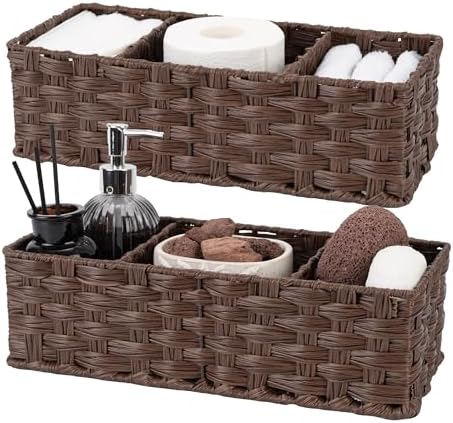 GRANNY SAYS 2-Pack Wicker Bathroom Baskets with Dividers