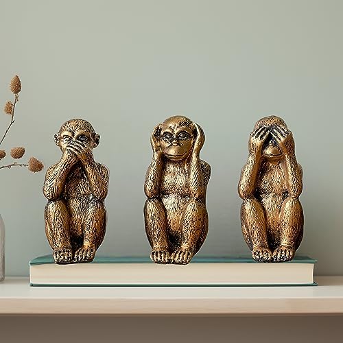 3 Wise Monkeys Statue Set - Resin Bronze Decor